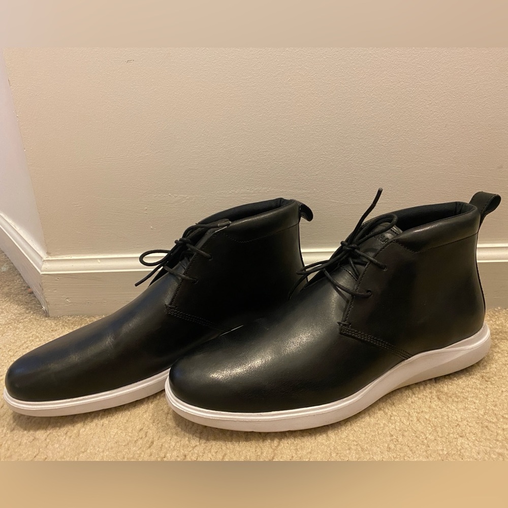 Cole Haan Black Leather Chukka Boots with White Sole